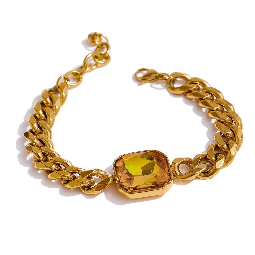 gold plated jewelry bracelet with yellow crystal diamond