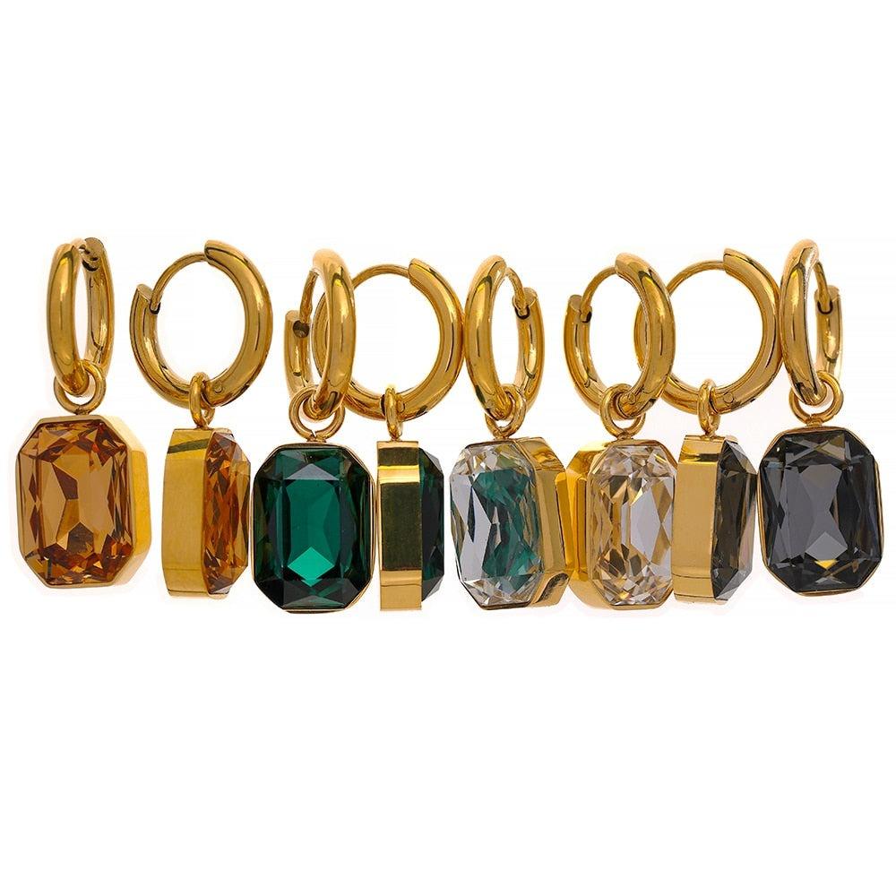 crystal earrings stainless steel gold plated in 18k gold