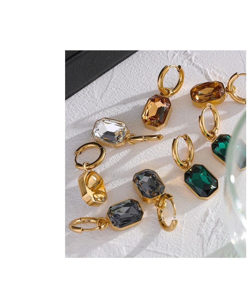 crystal earrings stainless steel gold plated in 18k gold
