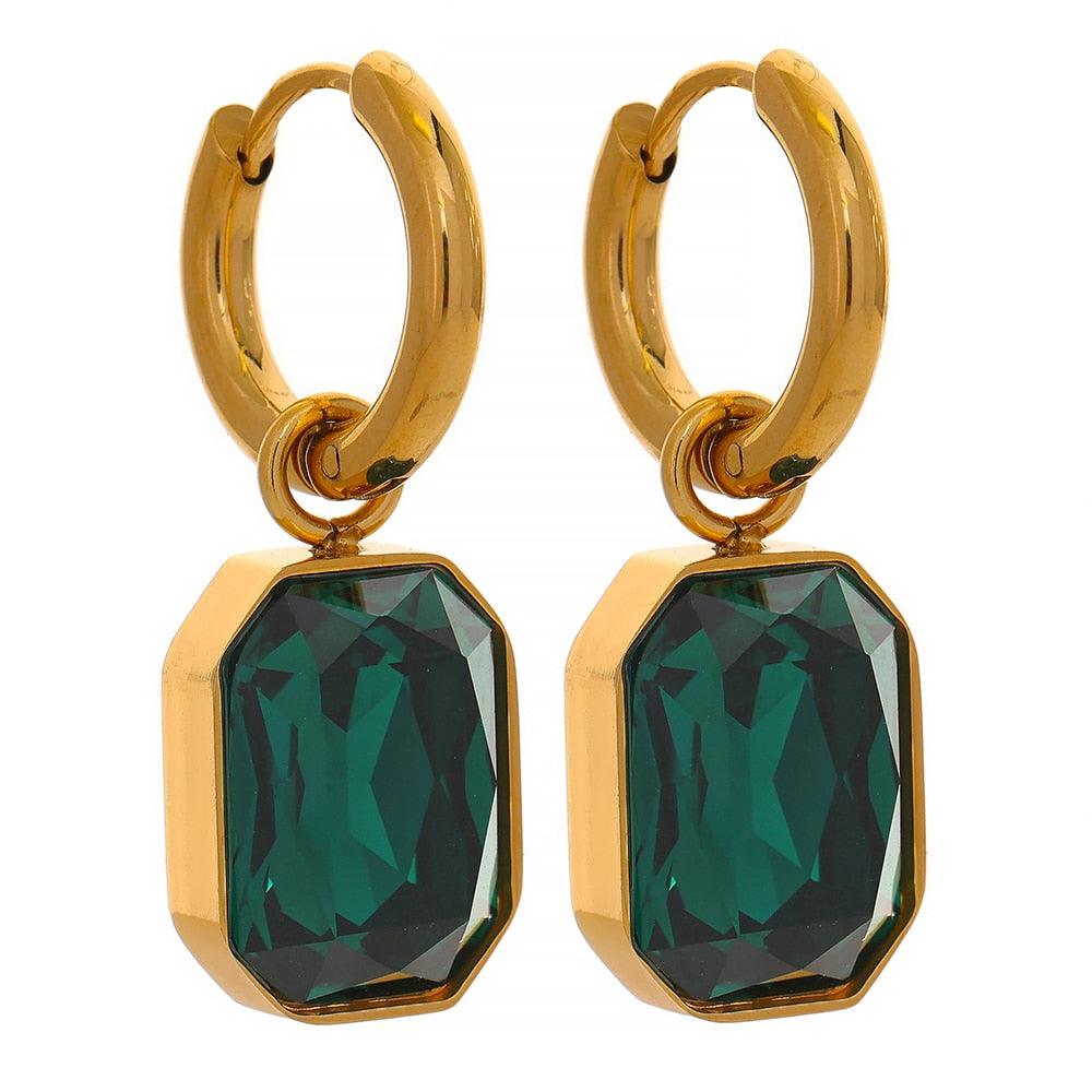 green crystal earrings stainless steel gold plated in 18k gold