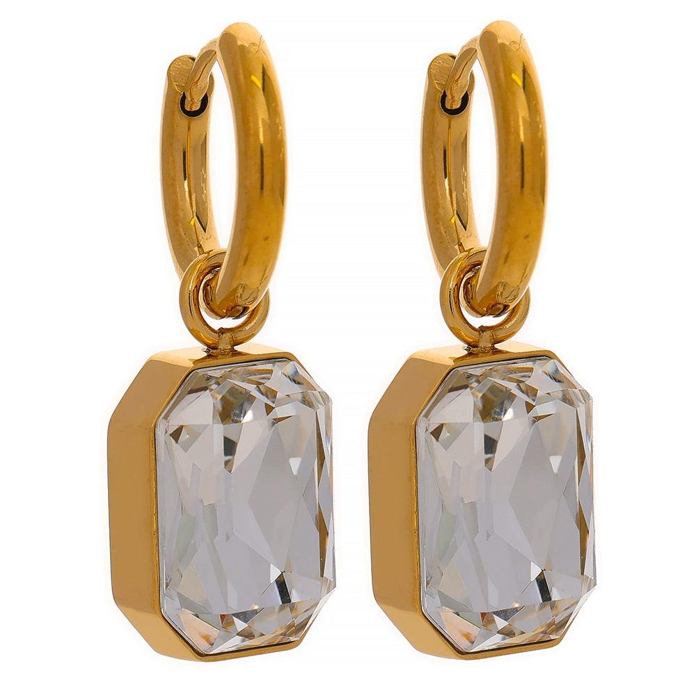 silver crystal earrings stainless steel gold plated in 18k gold