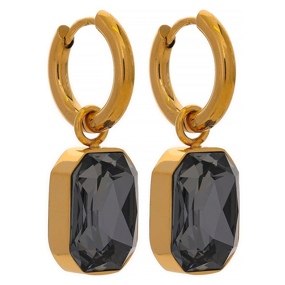 black crystal earrings stainless steel gold plated in 18k gold