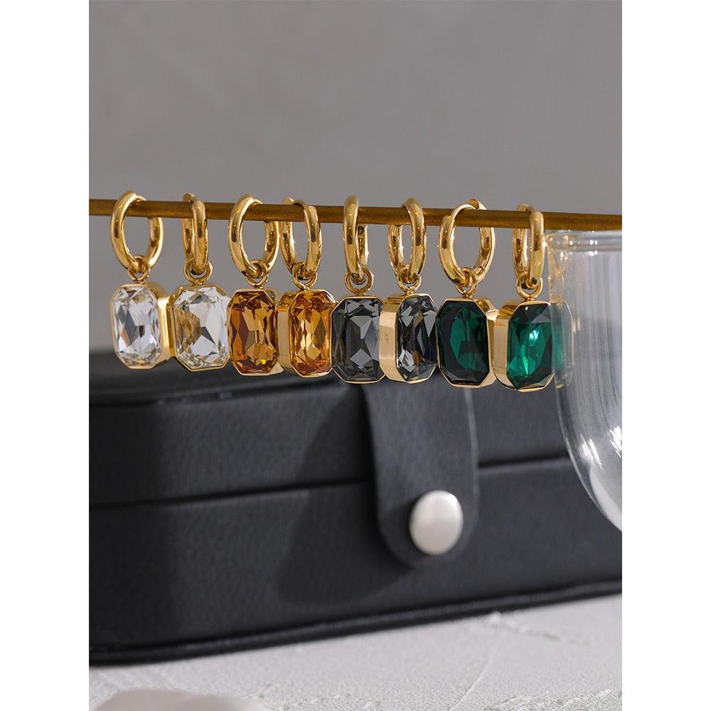 crystal earrings stainless steel gold plated in 18k gold