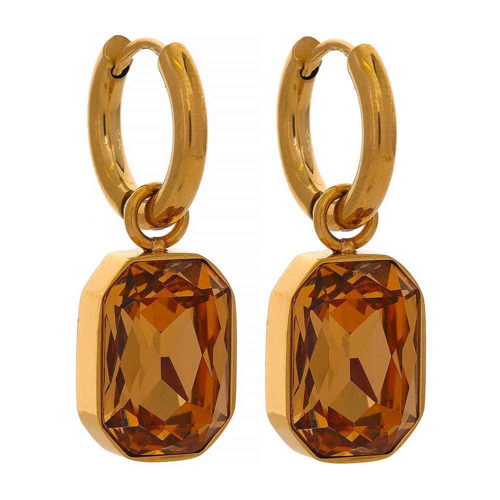 yellow crystal earrings stainless steel gold plated in 18k gold