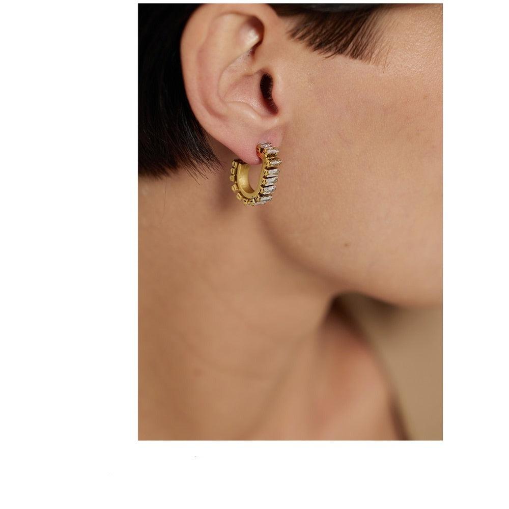 crystal earrings stainless steel gold plated in 18k gold