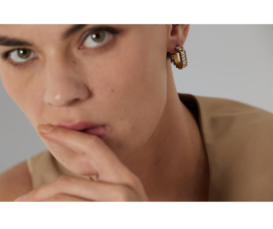 crystal earrings stainless steel gold plated in 18k gold