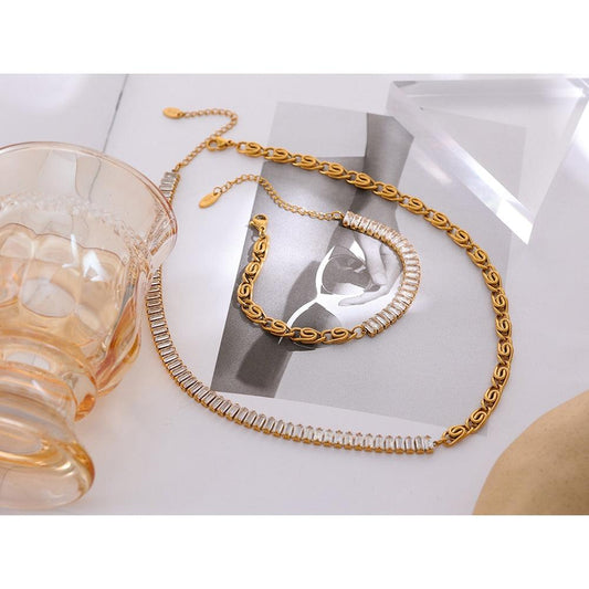 18k gold plated stainless steel jewelry set necklace and bracelet