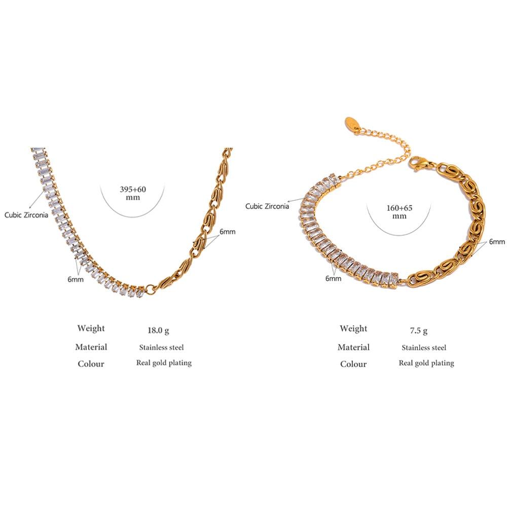 18k gold plated stainless steel jewelry set necklace and bracelet