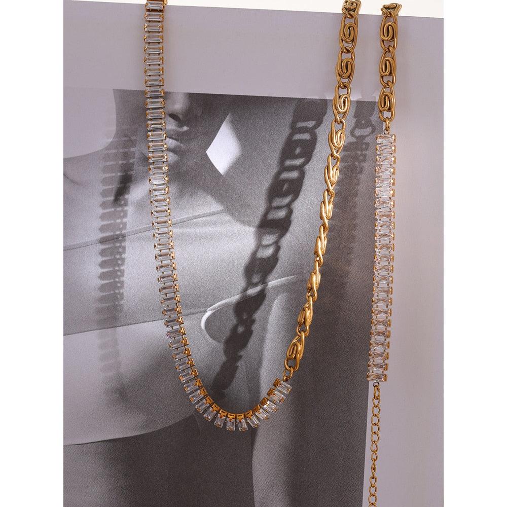 18k gold plated stainless steel jewelry set necklace and bracelet