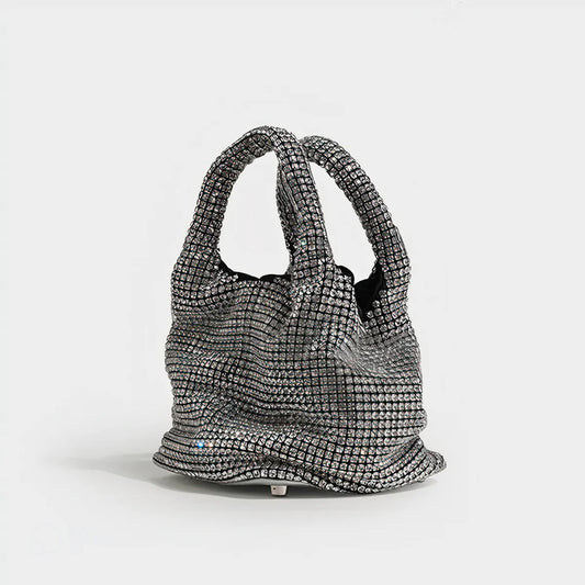 Silver Sparkly handbag Rhinestone Crystal evening cruelty free bag