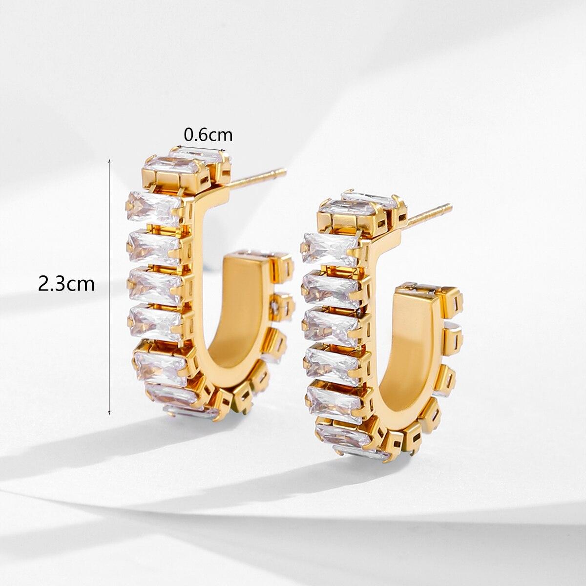 silver crystal earrings stainless steel gold plated in 18k gold