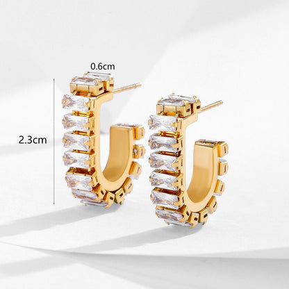 silver crystal earrings stainless steel gold plated in 18k gold