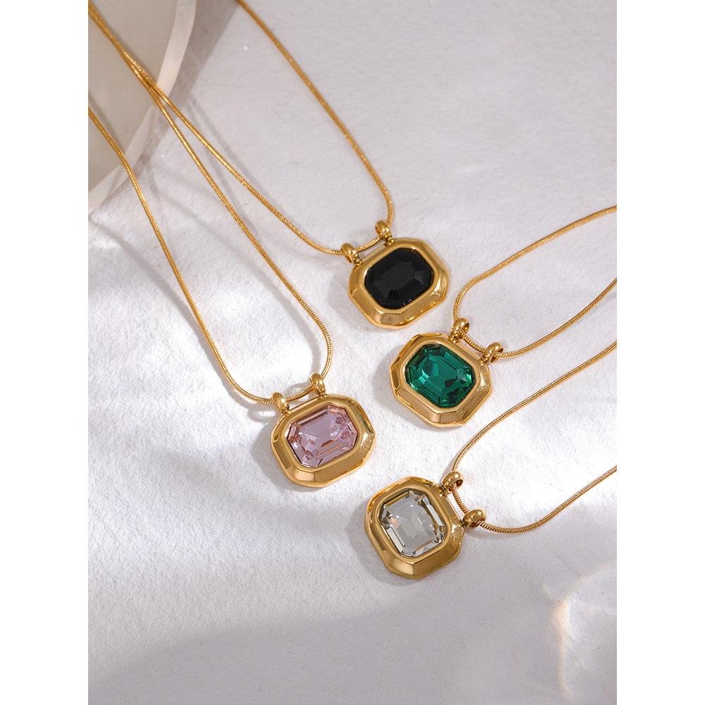luxurious crystal stone gold-plated stainless steel necklace