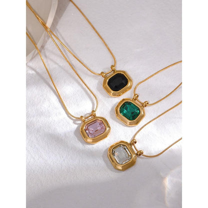 luxurious crystal stone gold-plated stainless steel necklace