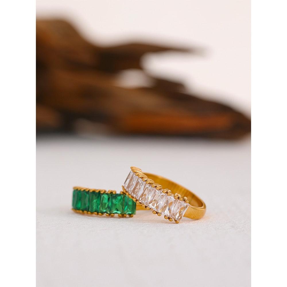 18k gold plated ring in silver and green