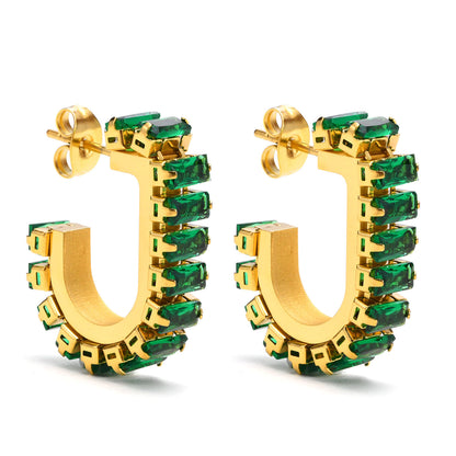 green crystal earrings stainless steel gold plated in 18k gold