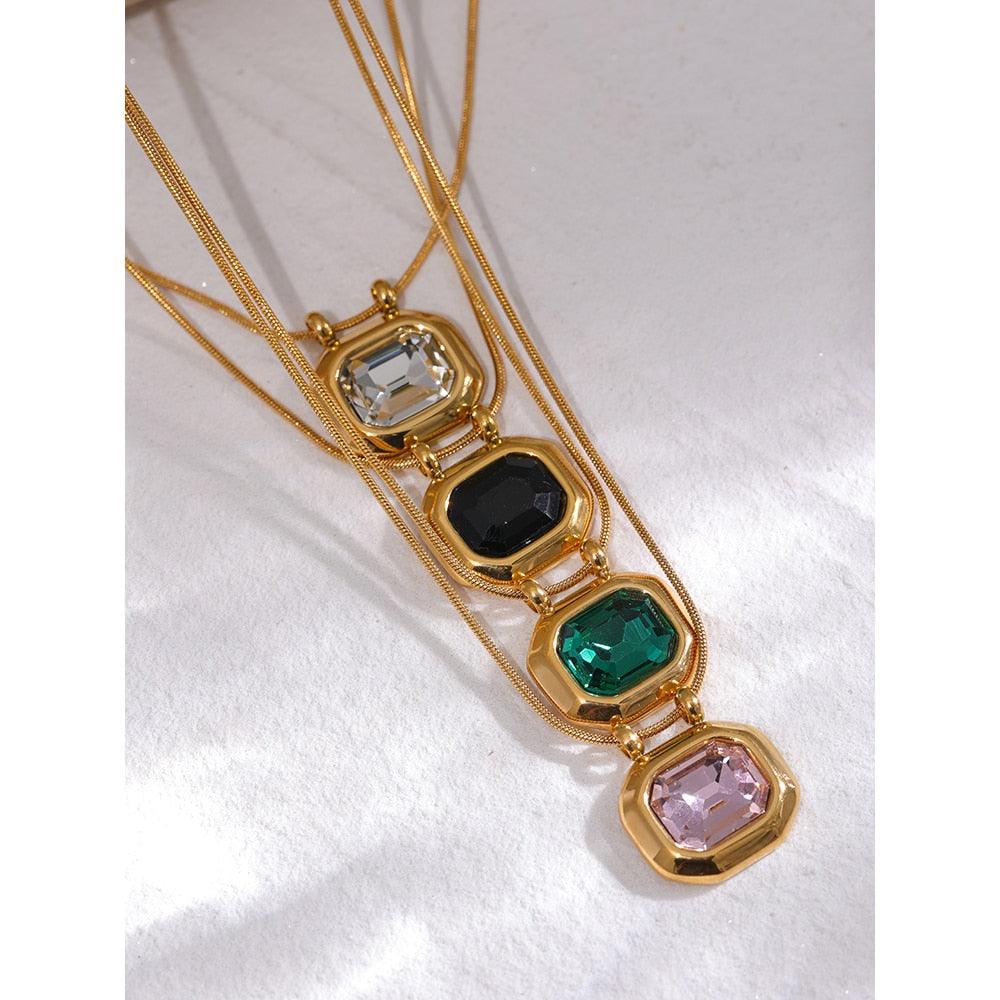 luxurious crystal stone gold-plated stainless steel necklace