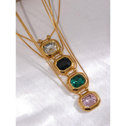 luxurious crystal stone gold-plated stainless steel necklace