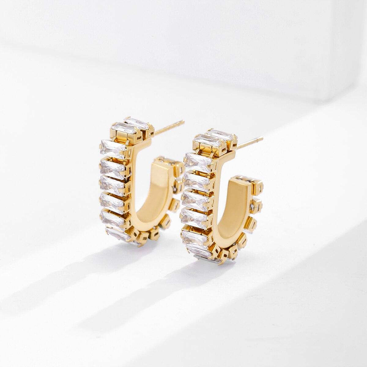 crystal earrings stainless steel gold plated in 18k gold