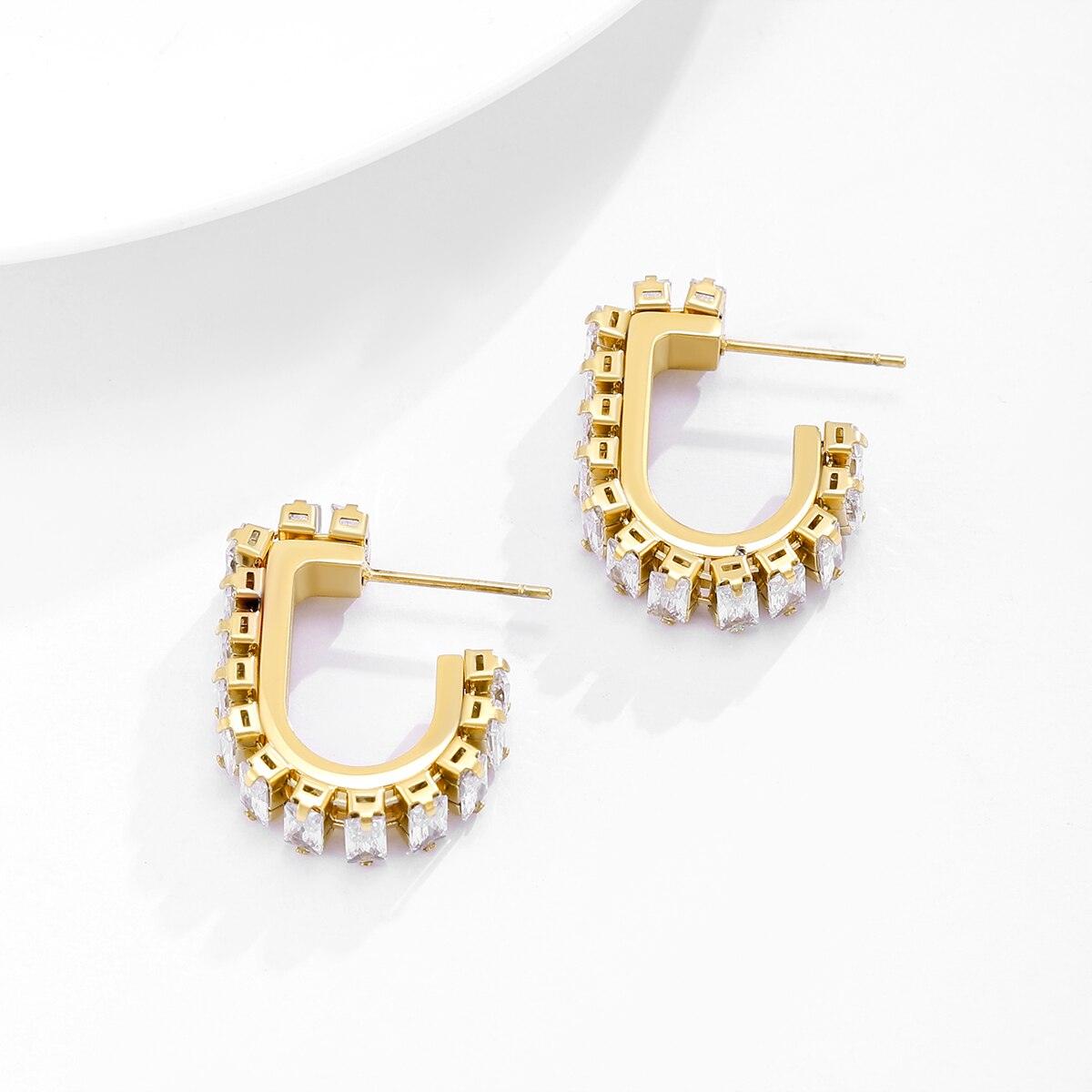 crystal earrings stainless steel gold plated in 18k gold
