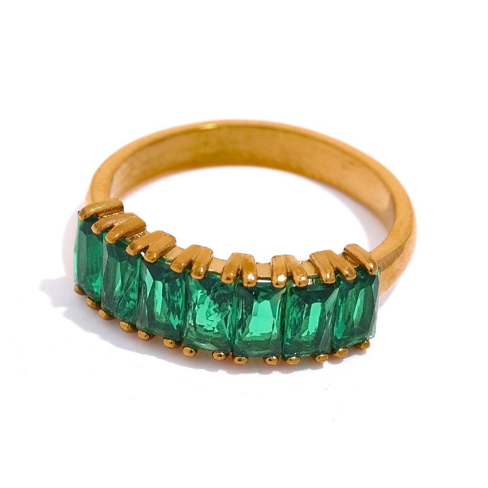 18k gold plated ring in silver and green