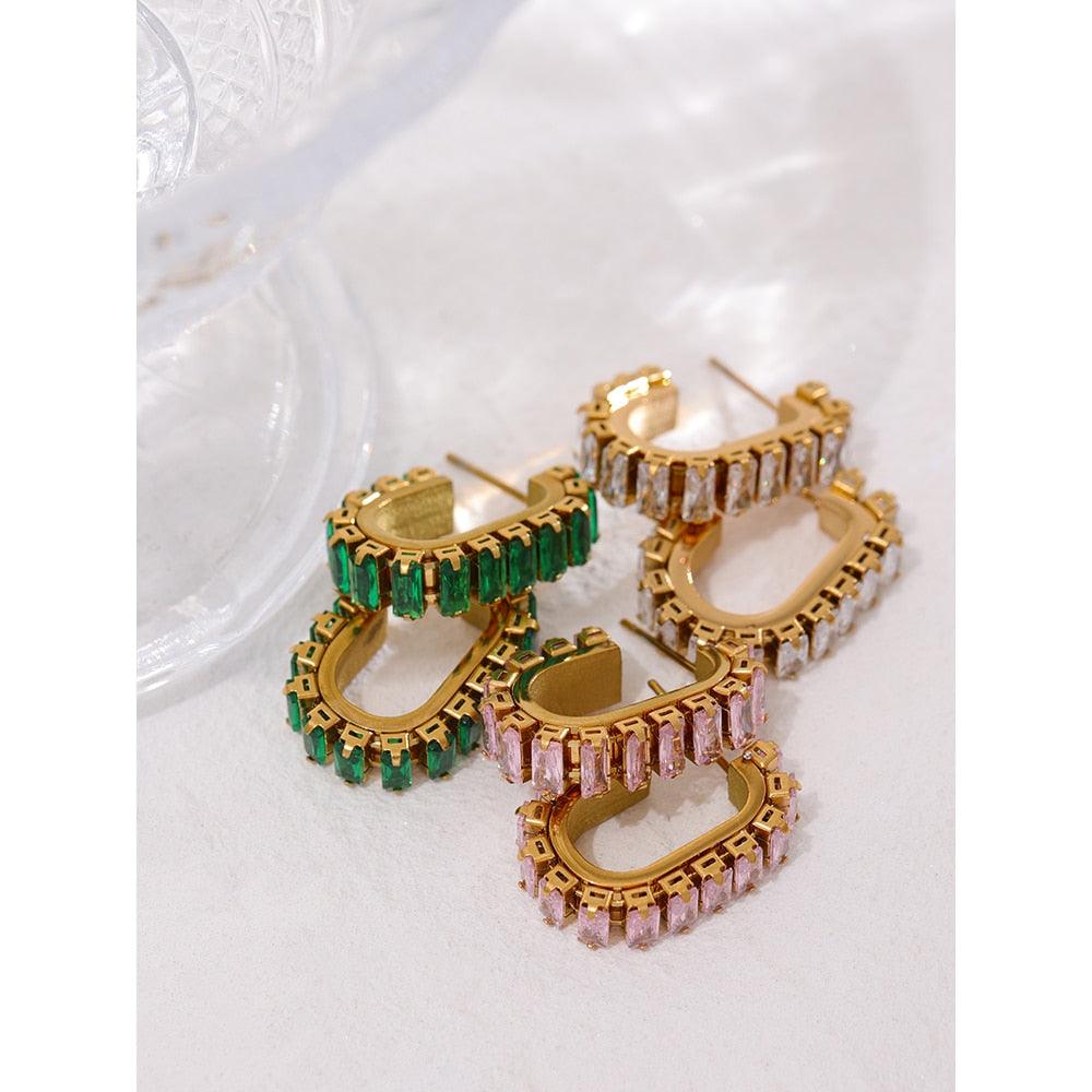 crystal earrings stainless steel gold plated in 18k gold