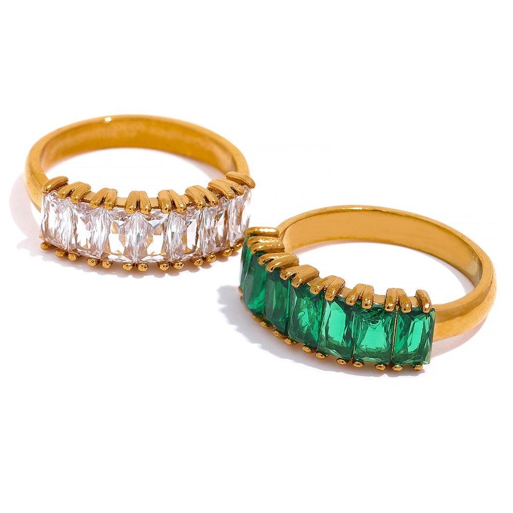 18k gold plated ring in silver and green