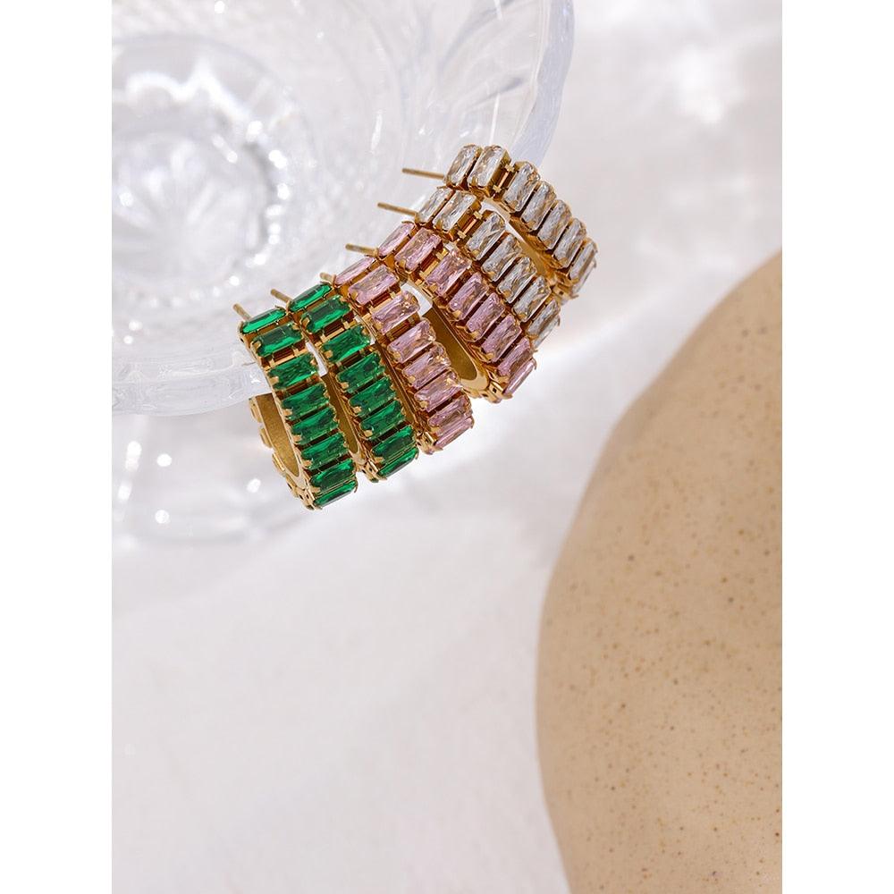 crystal earrings stainless steel gold plated in 18k gold