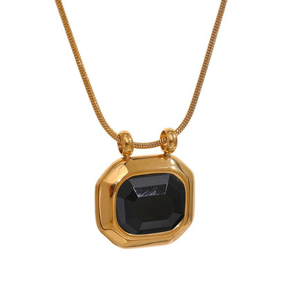 luxurious crystal black stone gold-plated stainless steel necklace