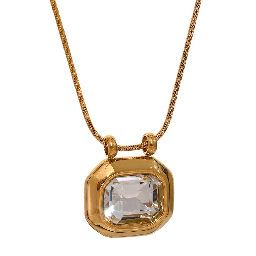 luxurious crystal silver stone gold-plated stainless steel necklace
