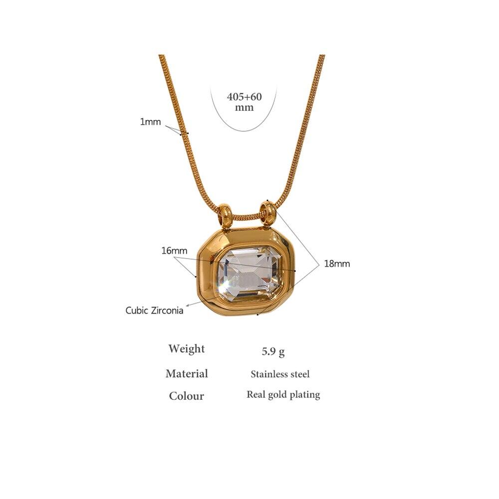 luxurious crystal silver stone gold-plated stainless steel necklace